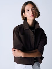 The Set 2 Pack Cropped Denim Shacket Chocolate Brown/Cream - Image 7 of 11