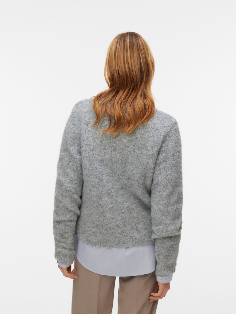 VERO MODA Grey Round Neck Soft Touch Cosy Knitted Jumper - Image 2 of 4 VERO MODA Grey Round Neck Soft Touch Cosy Knitted Jumper - Image 2 of 4