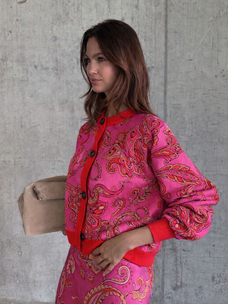 never fully dressed pink and red cardigan Women's Splice Bandana Cardigan in - Size XL