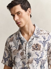 GANT Natural All Over Print Camp Collar Linen Resort Shirt - Image 3 of 5