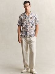 GANT Natural All Over Print Camp Collar Linen Resort Shirt - Image 4 of 5