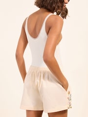Friends Like These Cream Embroidered Tailored Shorts with Linen - Image 6 of 6