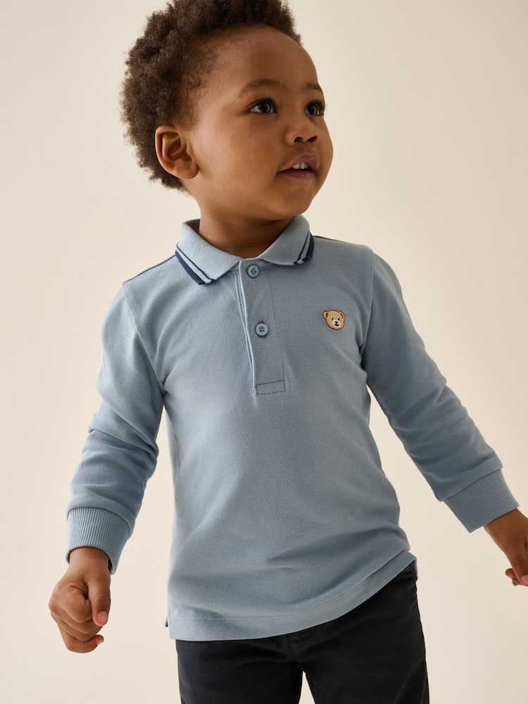 Light Blue Long Sleeve Polo Shirt (3mths-7yrs) - Image 1 of 8