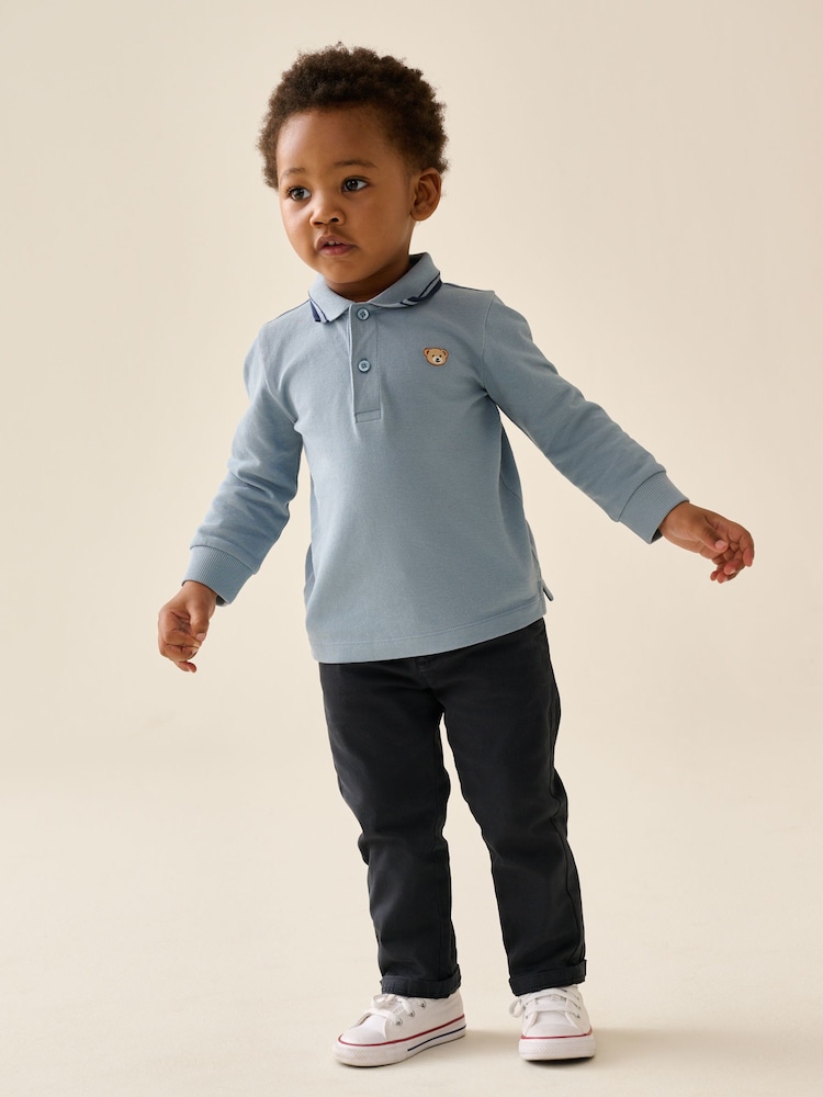 Light Blue Long Sleeve Polo Shirt (3mths-7yrs) - Image 2 of 8