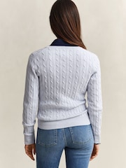 GANT White Stretch Cotton Cable Knit V-Neck Jumper - Image 3 of 5