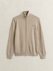 GANT Natural Casual Cotton Knit Zip Through Cardigan - Image 5 of 5