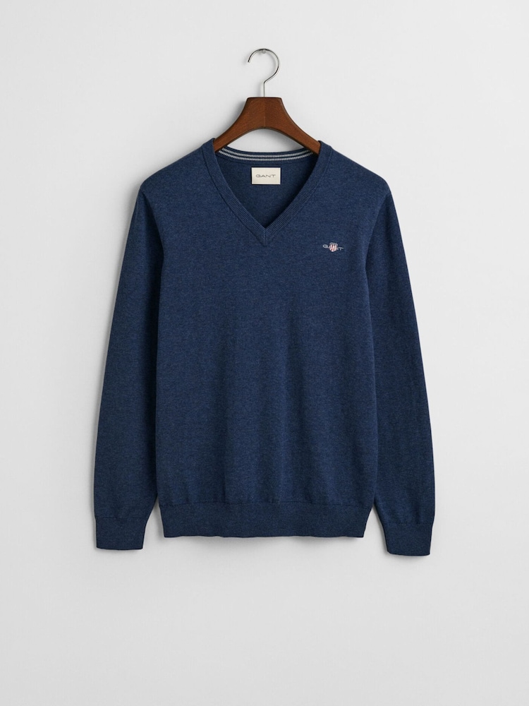 GANT Blue Classic Cotton V-Neck Knit Jumper - Image 1 of 2