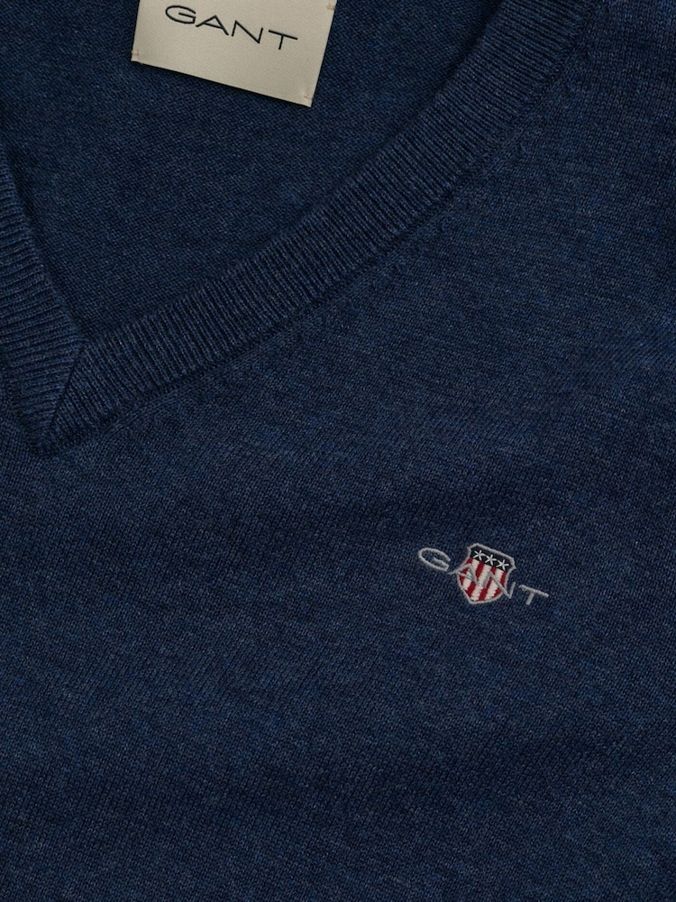 GANT Blue Classic Cotton V-Neck Knit Jumper - Image 2 of 2