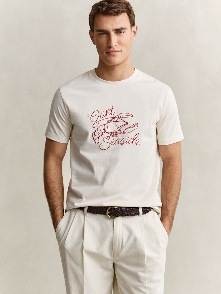 GANT Cream Embroidered Lobster Graphic T-Shirt - Image 1 of 4