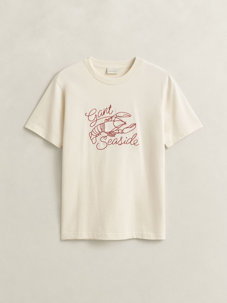 GANT Cream Embroidered Lobster Graphic T-Shirt - Image 4 of 4
