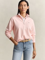 GANT Pink Shield Logo Quarter Zip Sweatshirt - Image 1 of 5
