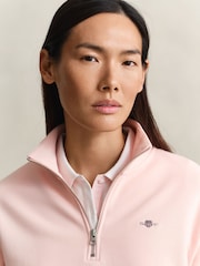 GANT Pink Shield Logo Quarter Zip Sweatshirt - Image 4 of 5