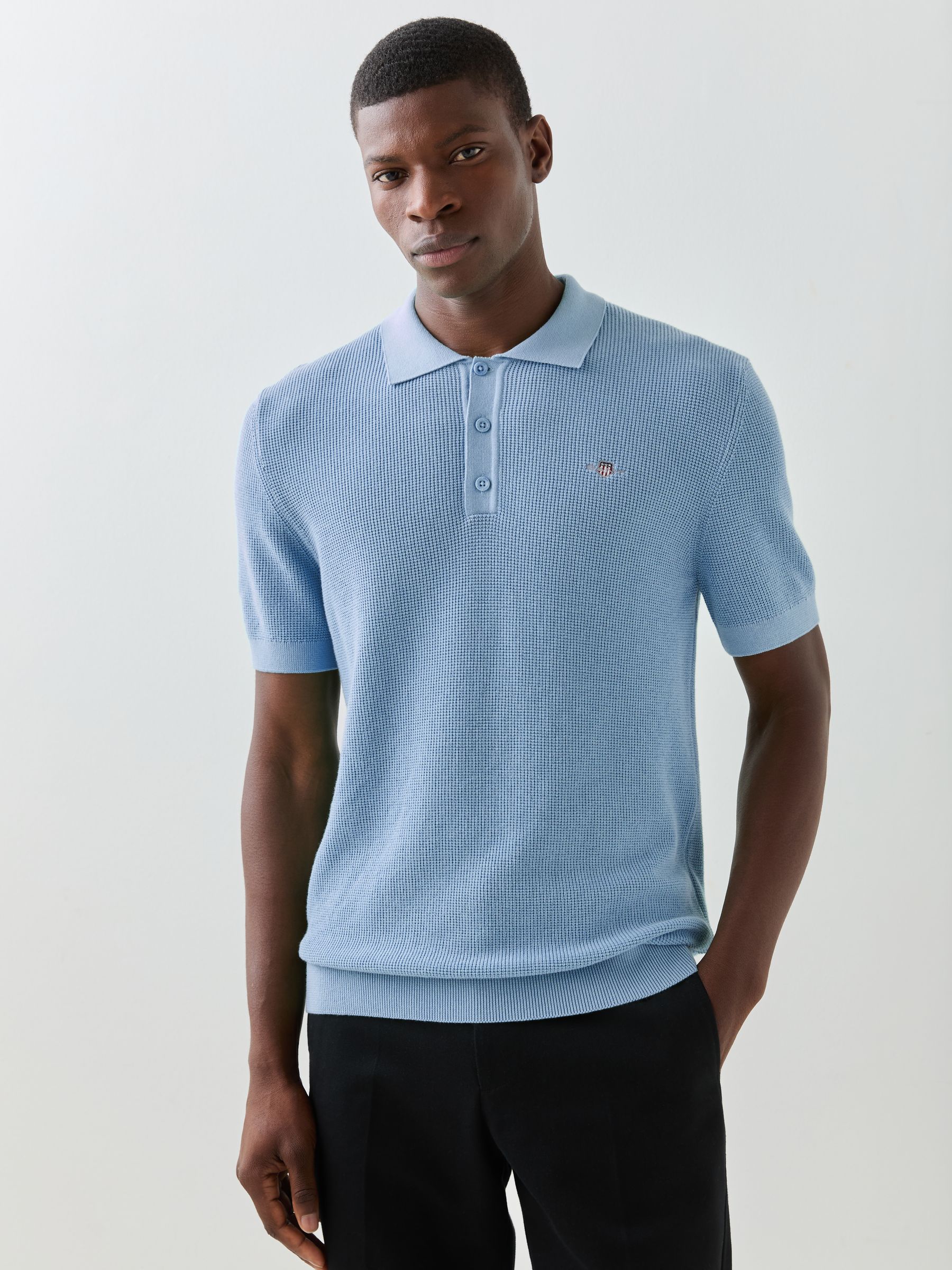 GANT Micro Textured Cotton Polo Shirt, Fresh Blue - S - Image 2