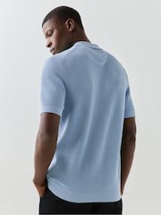 GANT Sky Blue Micro Textured Cotton Knit Polo Shirt - Image 3 of 6