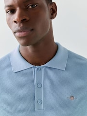 GANT Sky Blue Micro Textured Cotton Knit Polo Shirt - Image 4 of 6