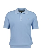 GANT Sky Blue Micro Textured Cotton Knit Polo Shirt - Image 5 of 6