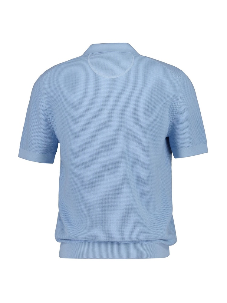 GANT Sky Blue Micro Textured Cotton Knit Polo Shirt - Image 6 of 6 GANT Sky Blue Micro Textured Cotton Knit Polo Shirt - Image 6 of 6
