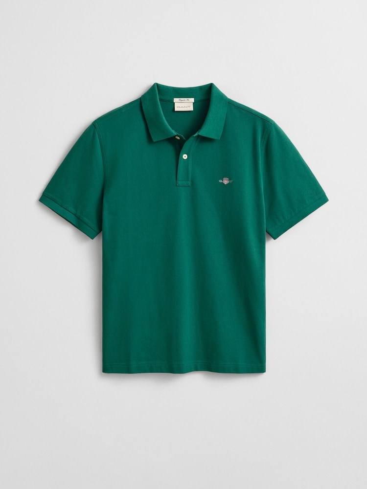 GANT Green Haze Shield Logo Pique Cotton Polo Shirt - Image 1 of 1 GANT Green Haze Shield Logo Pique Cotton Polo Shirt - Image 1 of 1