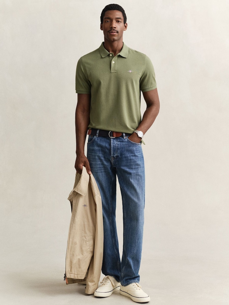 GANT Green Haze Shield Logo Pique Cotton Polo Shirt - Image 2 of 5