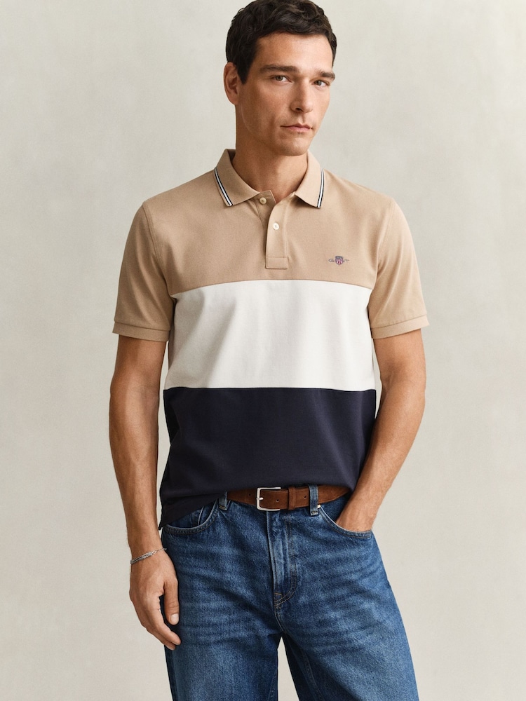 GANT Blue Cut And Sew Block Polo Shirt - Image 1 of 4