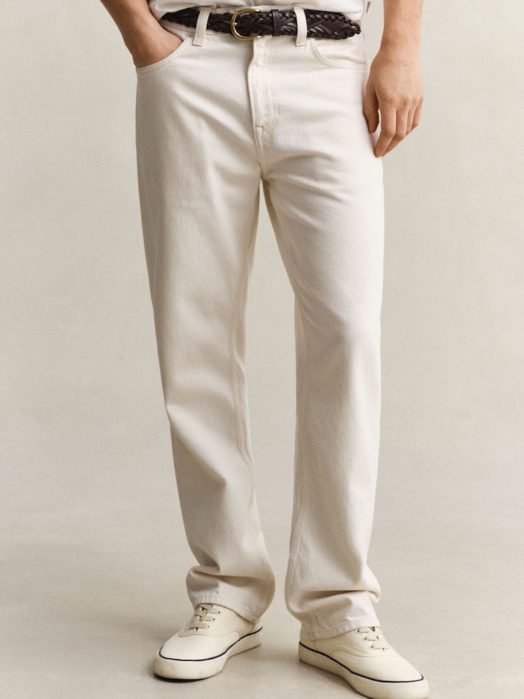 GANT Cream Straight Fit Denim Jeans - Image 1 of 6 GANT Cream Straight Fit Denim Jeans - Image 1 of 6