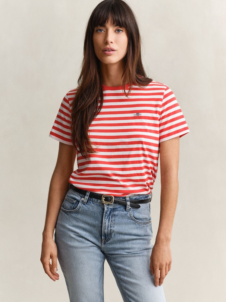 GANT Red Shield Logo Striped T-Shirt - Image 1 of 4