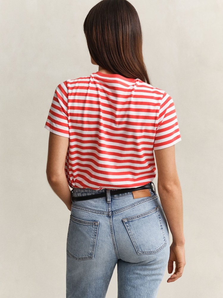 GANT Red Shield Logo Striped T-Shirt - Image 2 of 4