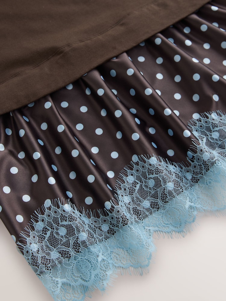 Chocolate Brown Spot 2-in-1 Short Sleeve T-Shirt and Lace Mini Dress - Image 3 of 3