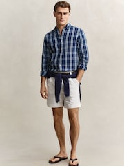 GANT Blue Linen Cotten Blend Indigo Check Shirt - Image 4 of 7