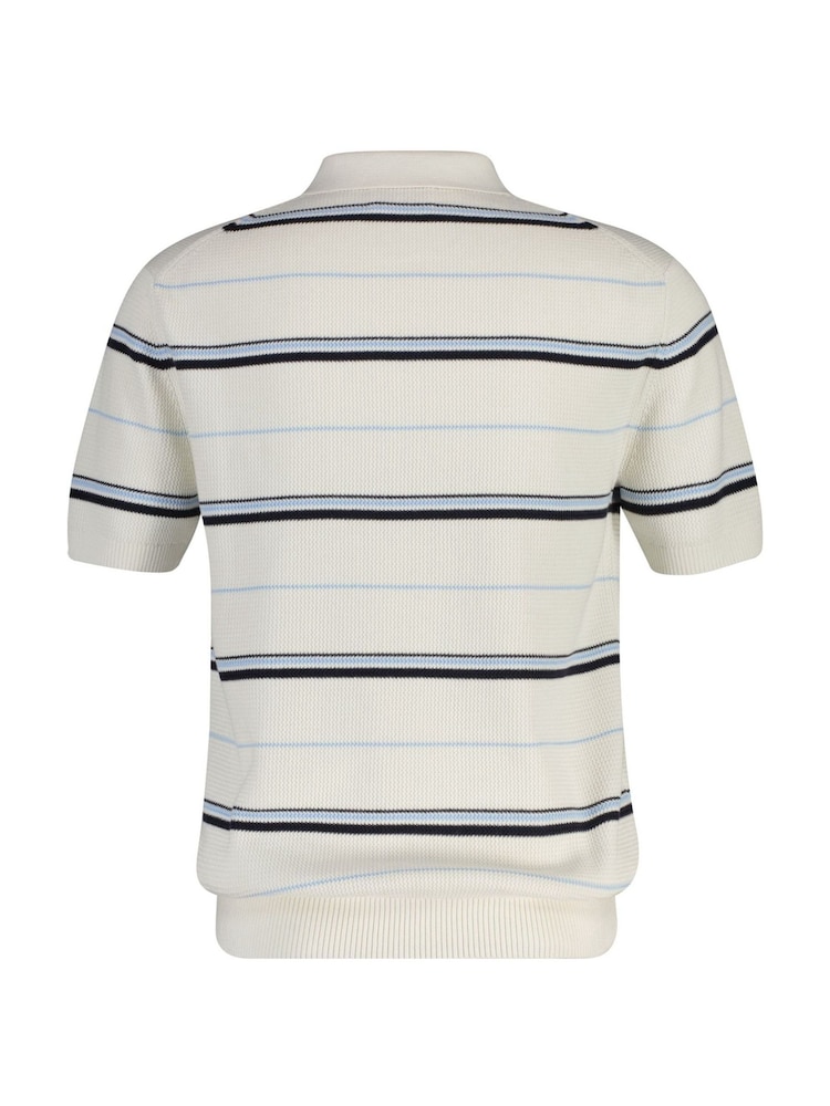 Cream - GANT Stripe Textured Zip Neck Knit Polo Shirt - Imaginea 2 din 2