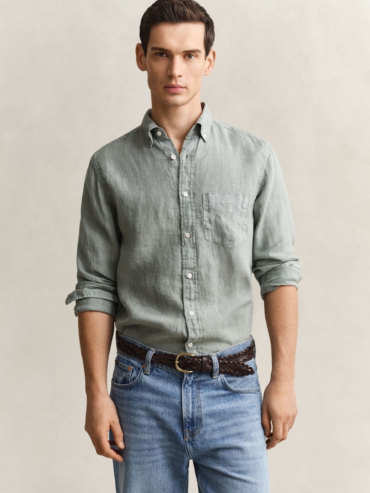 أخضر - GANT Garment Dyed Linen Pocket Shirt - صورة 1 من 7