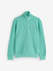 GANT Light Green Micro Waffle Texture Cotton Quarter Zip Knit Jumper - Image 1 of 1