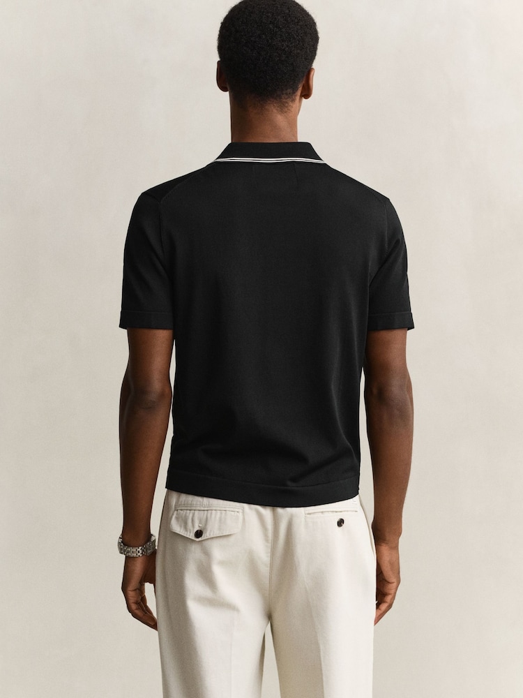 Schwarz - GANT Strickhemd mit durchgehender Knopfleiste und Paspelkragen - Bild 2 von 3