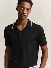 Schwarz - GANT Strickhemd mit durchgehender Knopfleiste und Paspelkragen - Bild 3 von 3