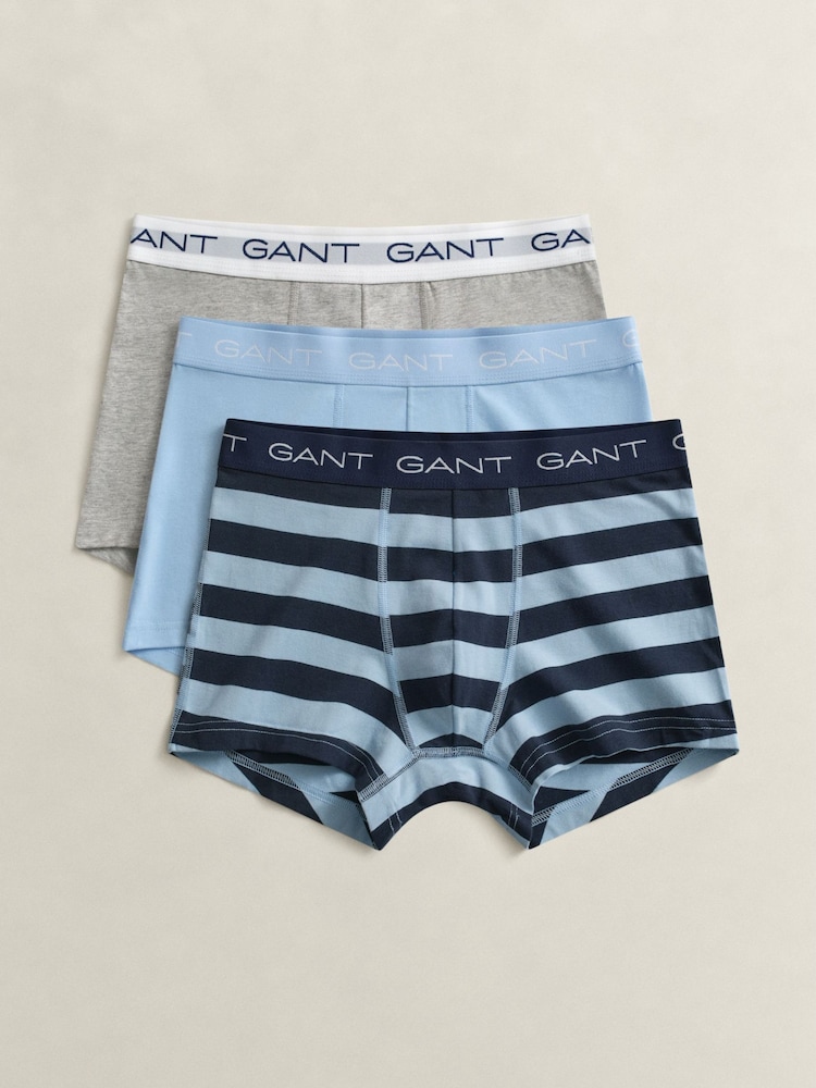 GANT Blue Stripe Stretch Cotton Boxers 3 Pack - Image 1 of 4 GANT Blue Stripe Stretch Cotton Boxers 3 Pack - Image 1 of 4