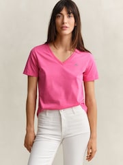GANT Pink Shield Logo V-Neck T-Shirt - Image 1 of 5