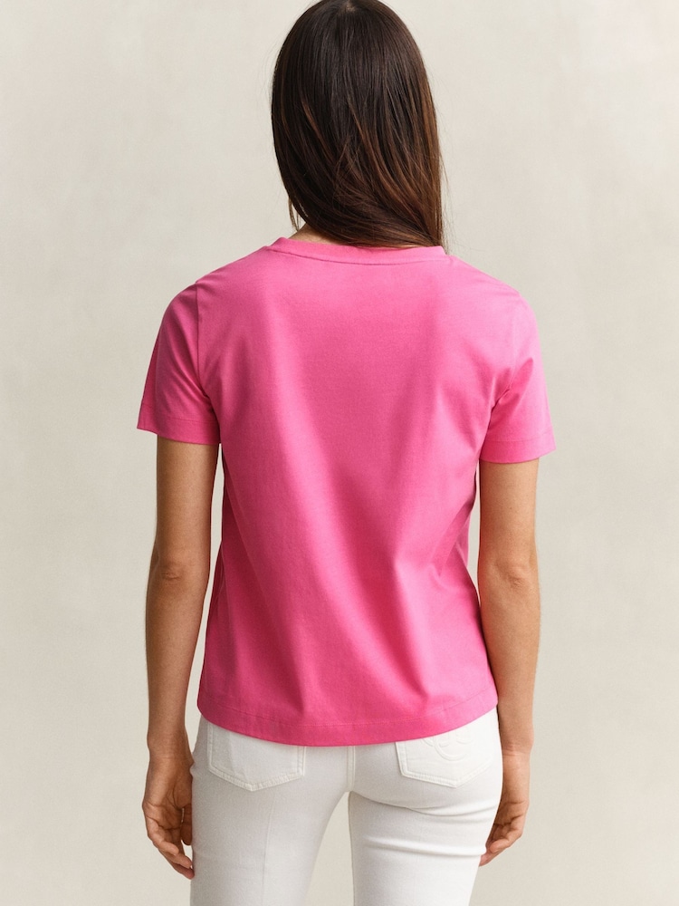 GANT Pink Shield Logo V-Neck T-Shirt - Image 2 of 5