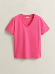 GANT Pink Shield Logo V-Neck T-Shirt - Image 5 of 5
