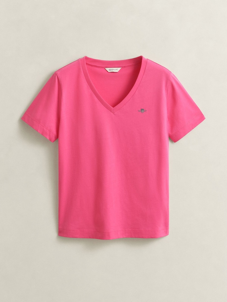 GANT Pink Shield Logo V-Neck T-Shirt - Image 5 of 5