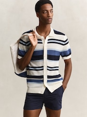 GANT Blue Stripe Texture Button Through Knit Shirt - Image 1 of 4