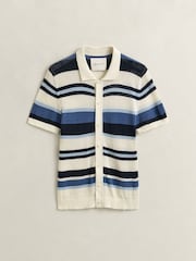 GANT Blue Stripe Texture Button Through Knit Shirt - Image 4 of 4