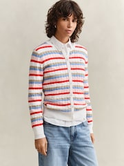 GANT Pink Multi Stripe Button Through Cable Knit Cardigan - Image 2 of 5