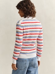 GANT Pink Multi Stripe Button Through Cable Knit Cardigan - Image 3 of 5