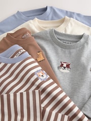Bordado de Animal en tonos marrón y crema - Camisetas de manga larga 5 Pack (3meses -7años) - Imagen 8 de 9