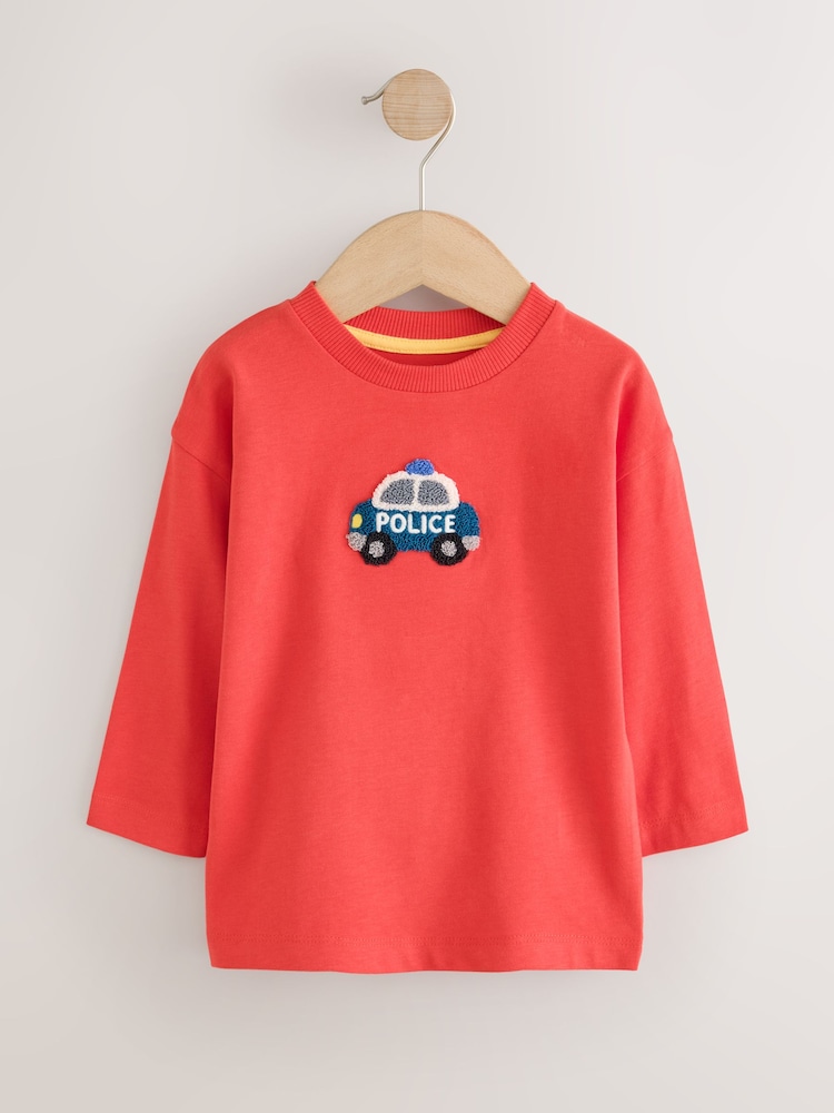 Multi Bright Transport Long Sleeve Applique T-Shirts 3 Pack (3mths-7yrs) - Image 2 of 7