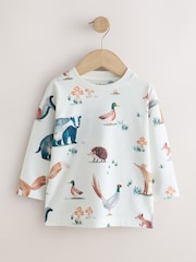 Neutral/Tan Woodland Watercolour Long Sleeve Graphic T-Shirts 3 Pack (3mths-7yrs) - Image 2 of 5