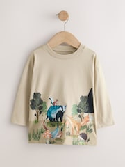 Neutral/Tan Woodland Watercolour Long Sleeve Graphic T-Shirts 3 Pack (3mths-7yrs) - Image 3 of 5
