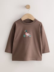 Neutral/Tan Woodland Watercolour Long Sleeve Graphic T-Shirts 3 Pack (3mths-7yrs) - Image 4 of 5