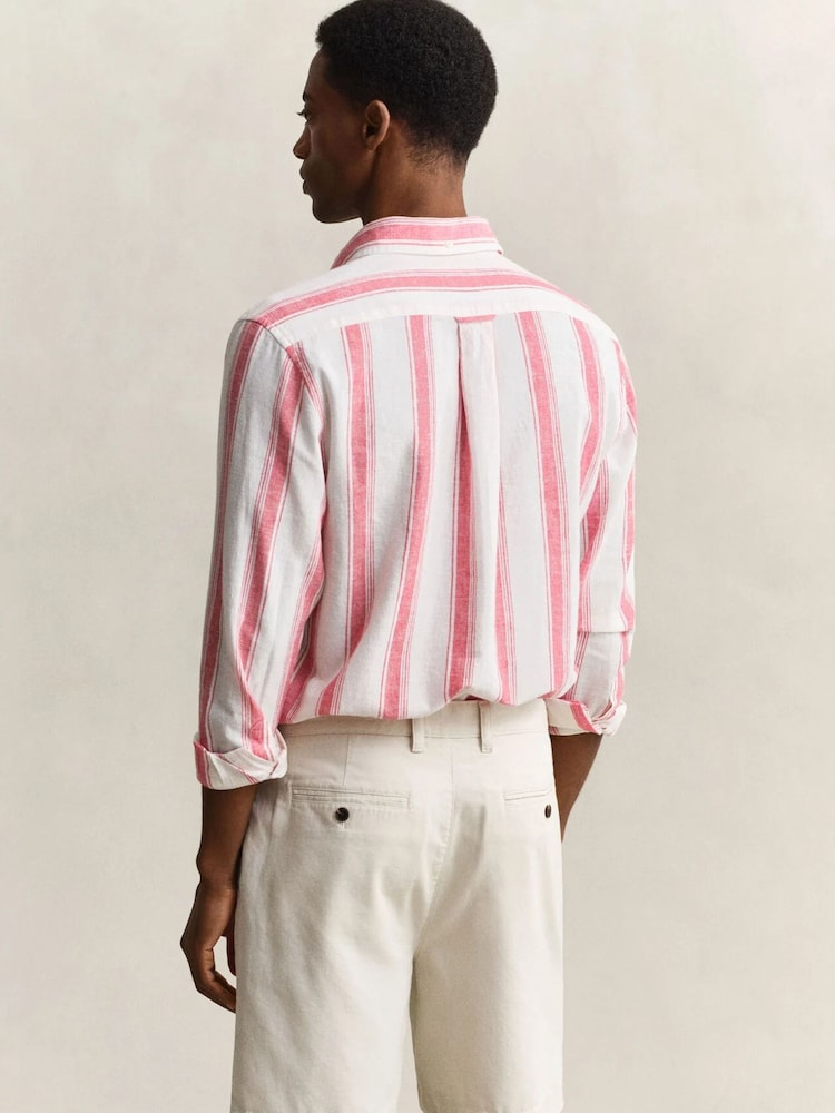 GANT Red Cotton Linen Stripe Shirt - Image 2 of 4 GANT Red Cotton Linen Stripe Shirt - Image 2 of 4
