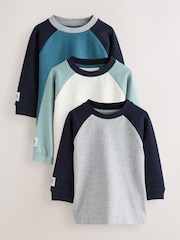 Multi Navy Long Sleeve Raglan T-Shirts 3 Pack (3mths-7yrs) - Image 1 of 7